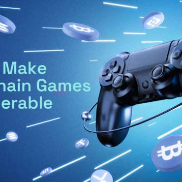 A gaming controller and cryptocurrency symbols illustrate the concept of interoperable blockchain games