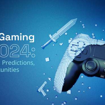 The image shows a PlayStation 4 controller with a pixelated sword and gun on a blue background.