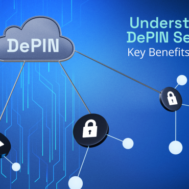 The picture shows a cloud with the word "DePIN" and several padlocks around it. It suggests that DePIN is a secure platform for decentralized applications